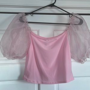 Sheer puff sleeve crop top